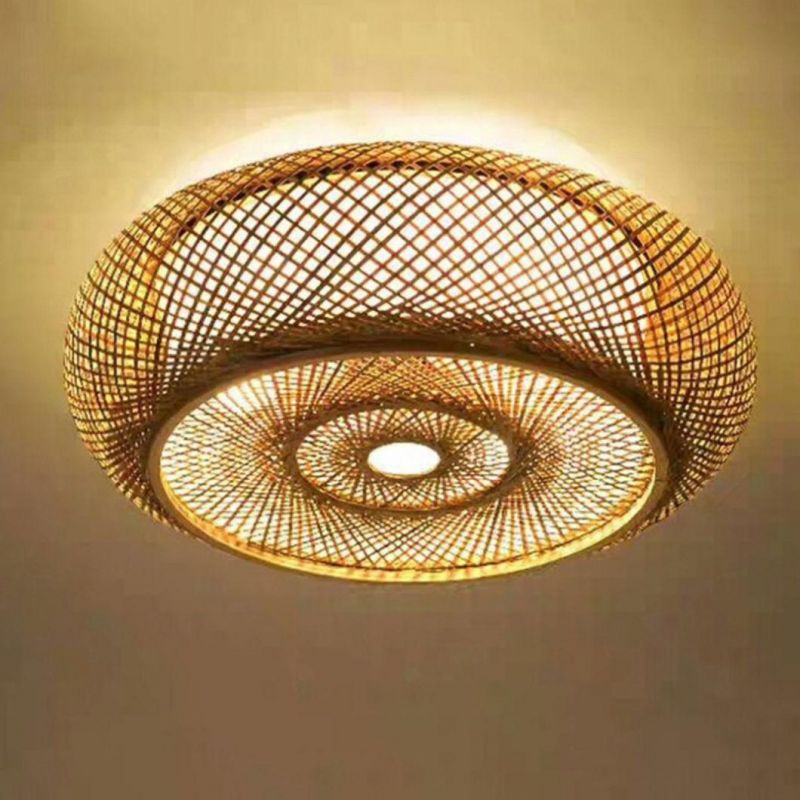 Hand-Woven Bamboo Wicker Rattan Round Lantern Shade Ceiling Light (WH-WA-37)