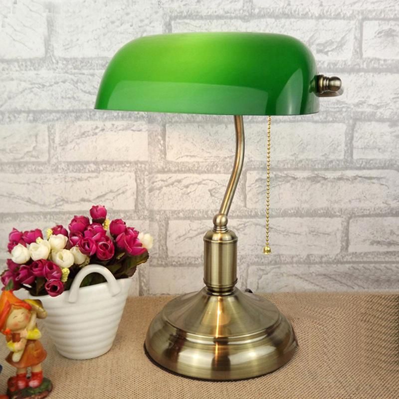 Retro Hotel Reading Decorative Nordic Study Gold Modern LED Glass Classic Satin Brass Traditional Banker Bank Lamp Antique Style Emerald Green Glass Desk Light