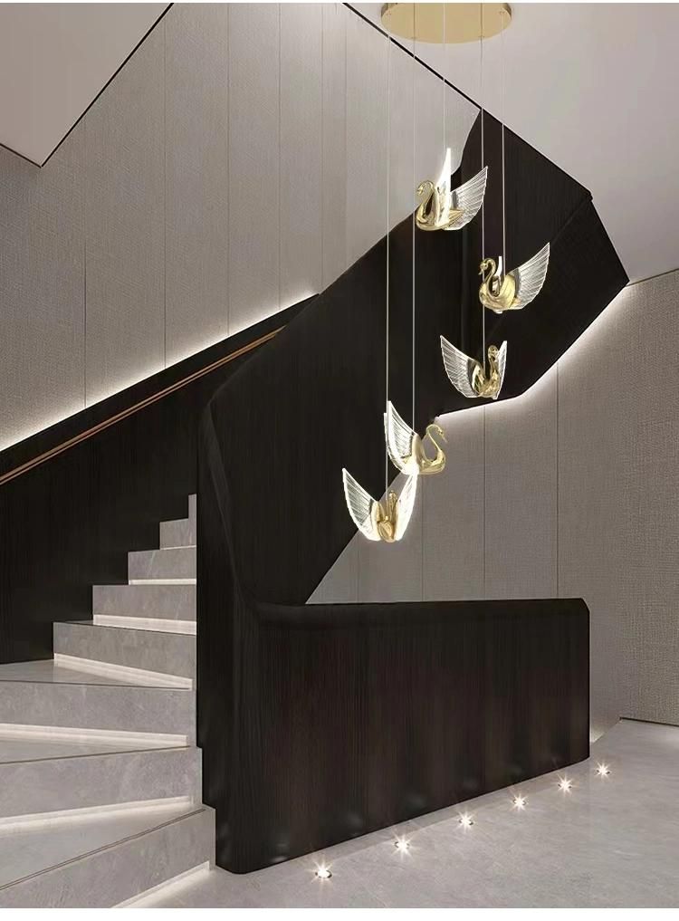 Goose Shape Decorative Staircase Hotel Commercial Custom Project Luxury Glass Long Chandelier
