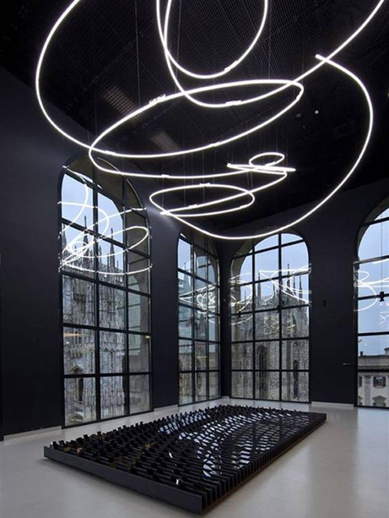 Hotel Atrium Linear Light Sand Table Soft Pendant Restaurant Musical Note Decorative Chandelier