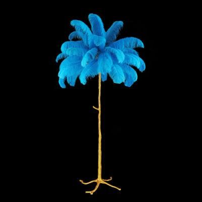 2022 Luxury Modern Light Antique Ostrich Blue Feathers Stand Lamps Corner Decorative LED Gold Floor Chandelier Lighting