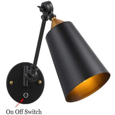 Industrial Plug in Wall Sconces with on off Switch Vintage Edison Swing Arm Wall Lamp Black Metal Shade Wall Light Fixtures