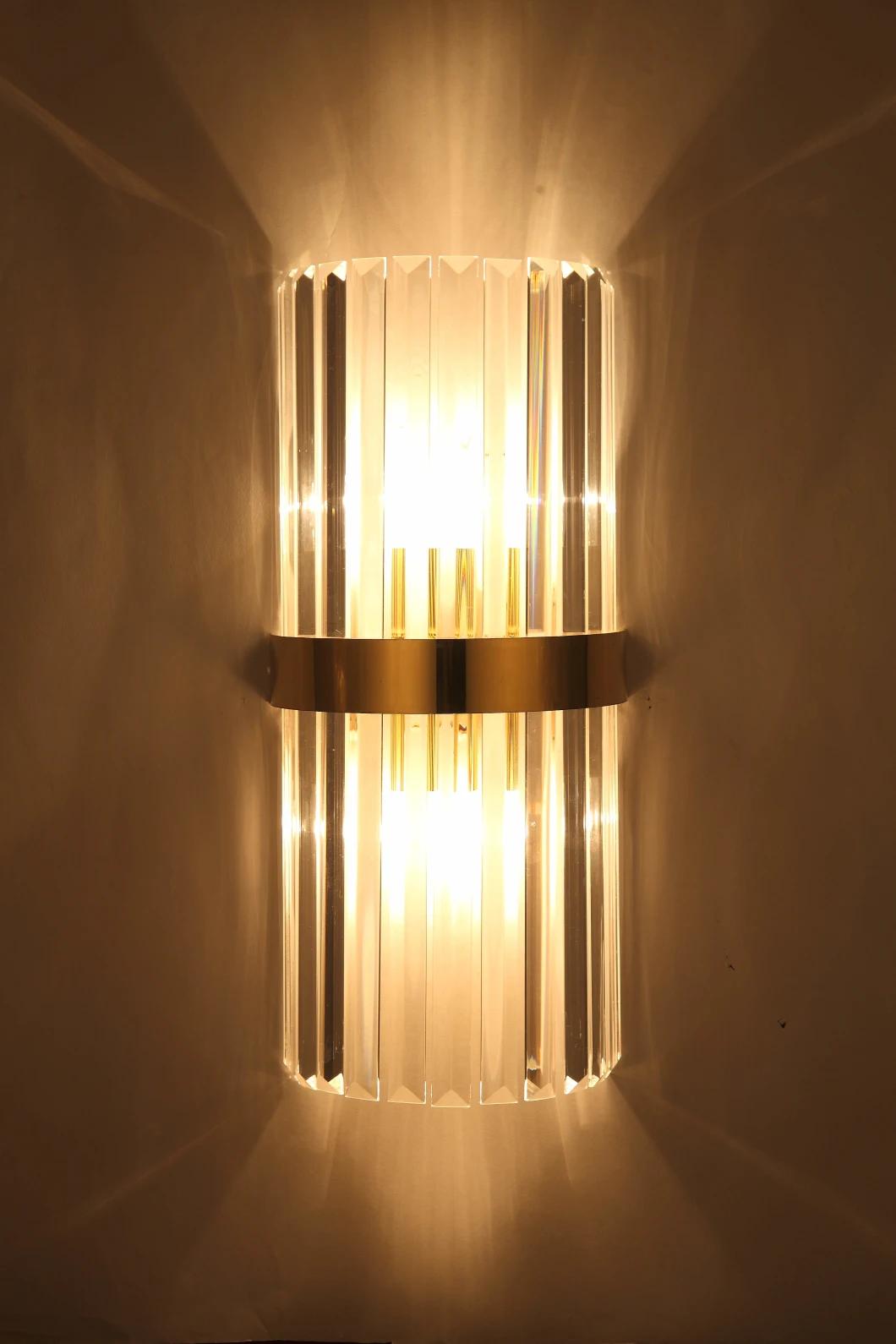 Golden Luxury European Hotel Living Room Light Crystal Glass Wall Lamp