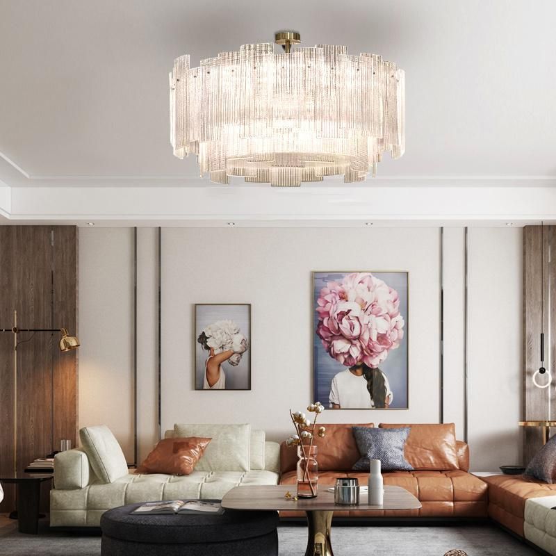 White Lampshade Crystal Chandelier Living Room Pendant Lamp High Quality Lamp