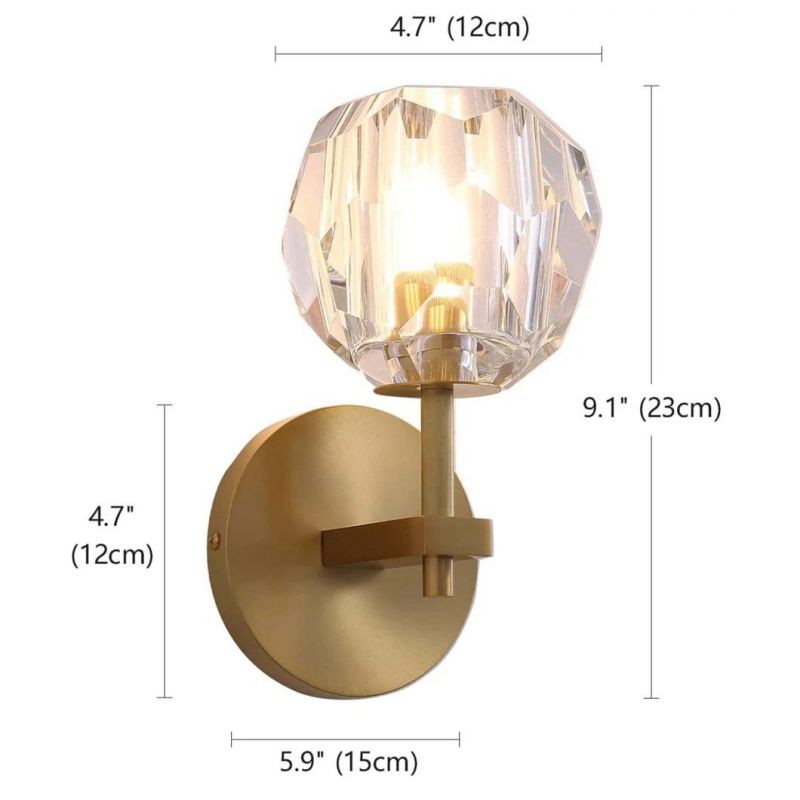 Modern Brass Wall Sconces Gold Wall Lamp with Crystal Globe Lampshade for Bathroom Bedroom Hallway Flush Mount