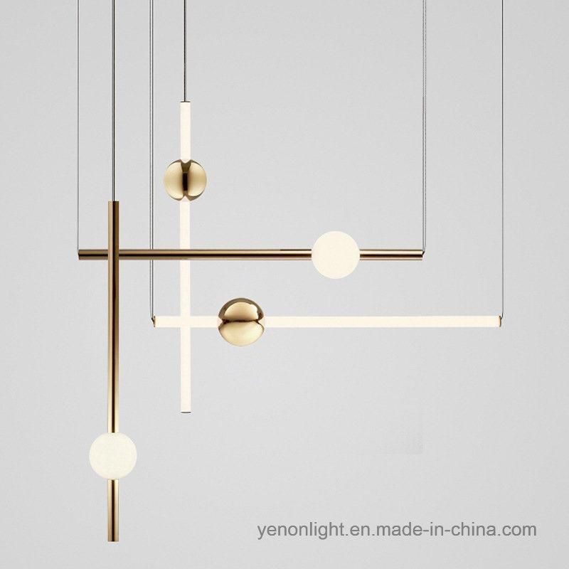 LED Geometric Line Pendant Light Nordic Metal Glass Chandelier