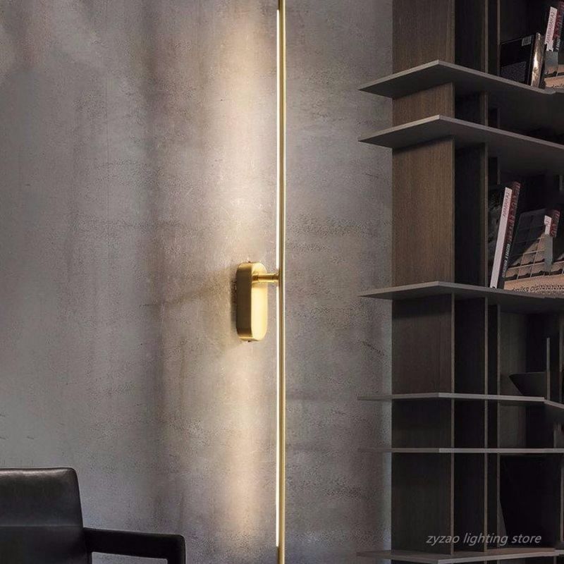 Nordic Corridor All Copper Simple Line Wall Lamps Post-Modern Bedroom Bedside Wall Decor LED Wall Lights Living Room Stair Lamps