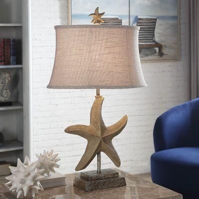 American Style Living Room Bedroom Bedside Lamp Retro Creative Ocean Series Distressed White Starfish Table Lamp