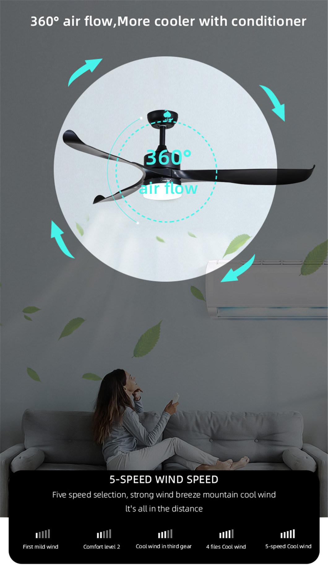 Wholesale Tri Color Dimmable LED Dual Direction 5 Fan Speed Smart Ceiling Fan Light