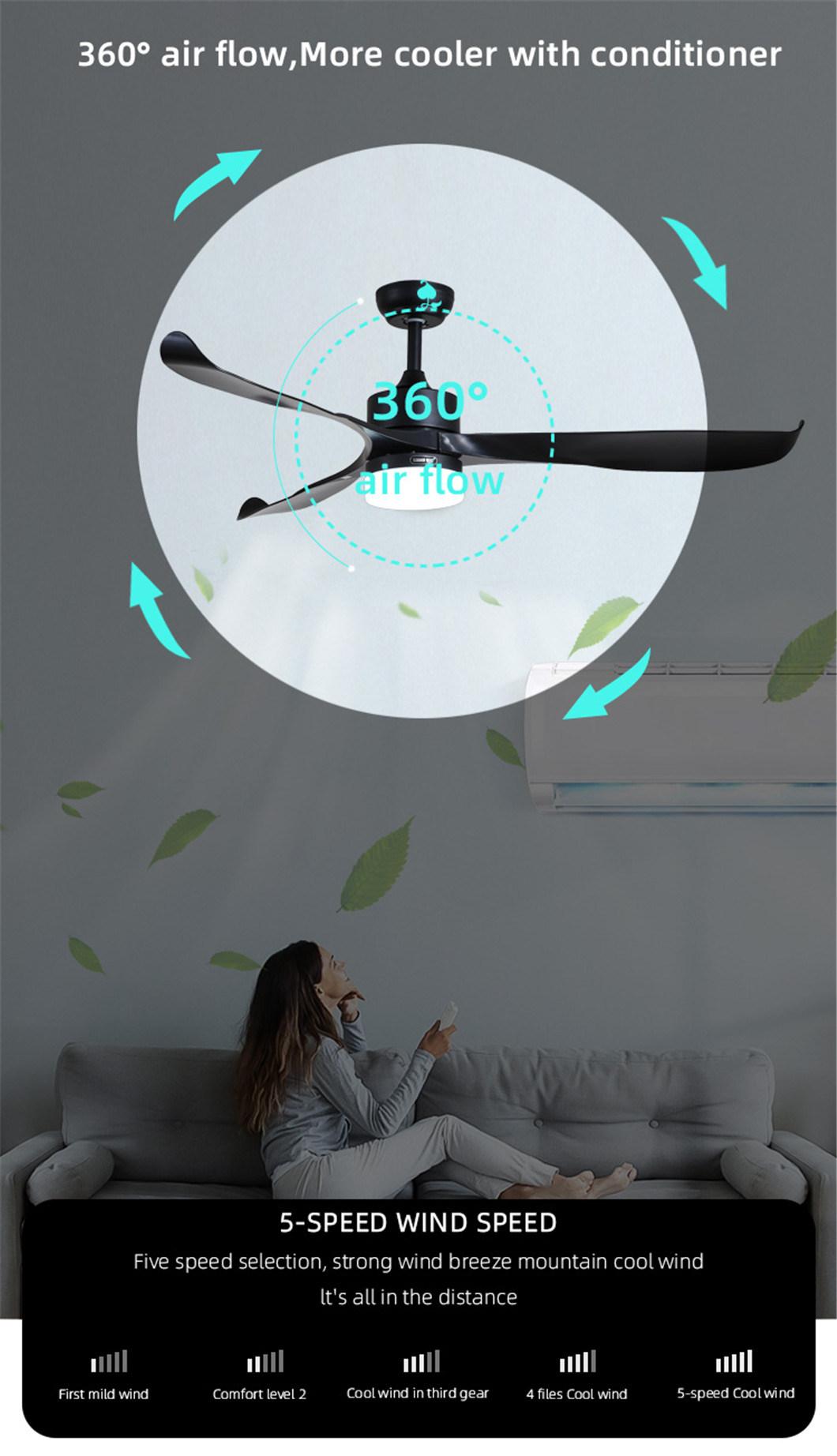 Wholesale Tri Color Dimmable LED Dual Direction 5 Fan Speed Smart Ceiling Fan Light