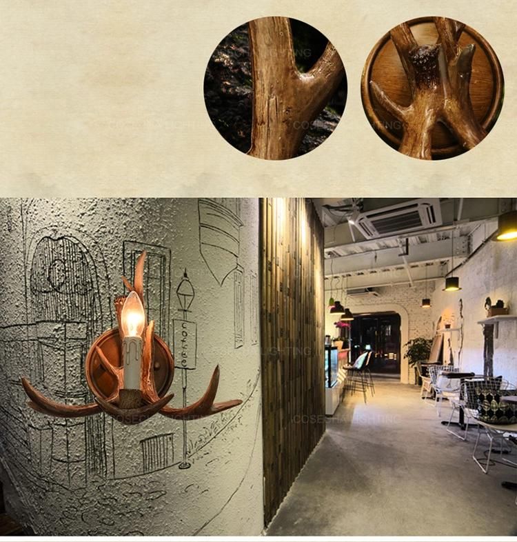 Antique Deer Antler Wall Lamp in Restaurant Bedroom Vintage Resin Wall Sconce Lamp (WH-VR-69)