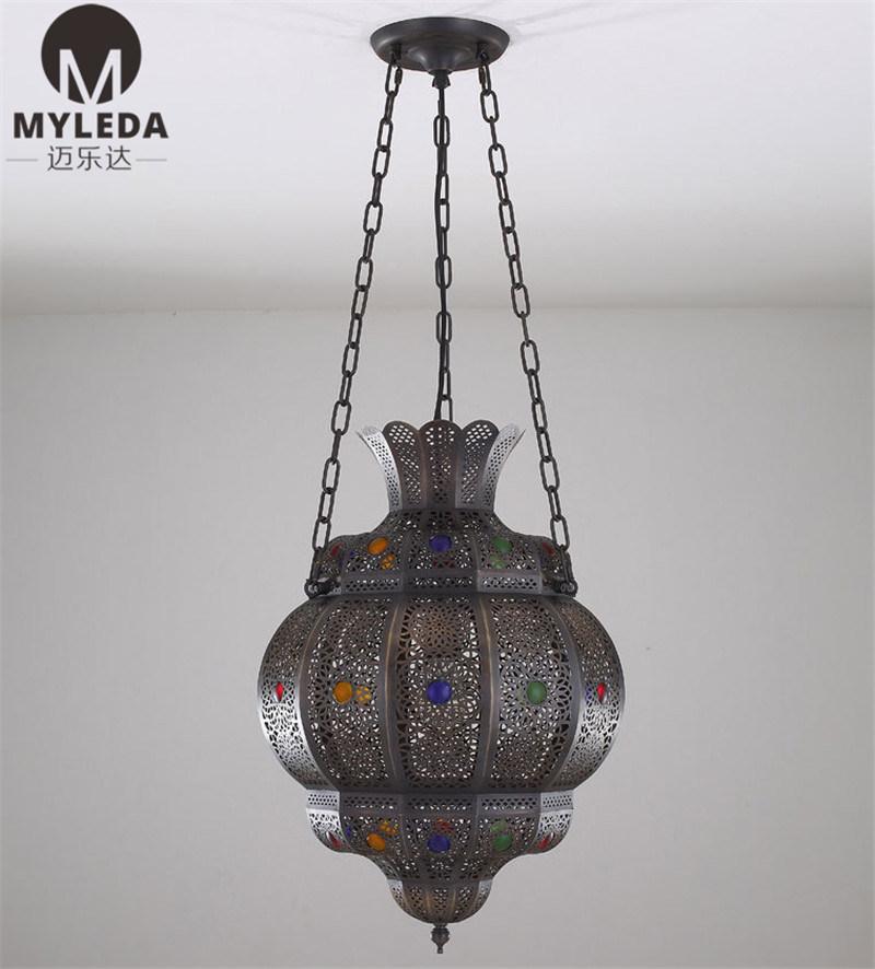 Vintage Antique Brass Cage Pendant Light with Edison Bulb Lamp