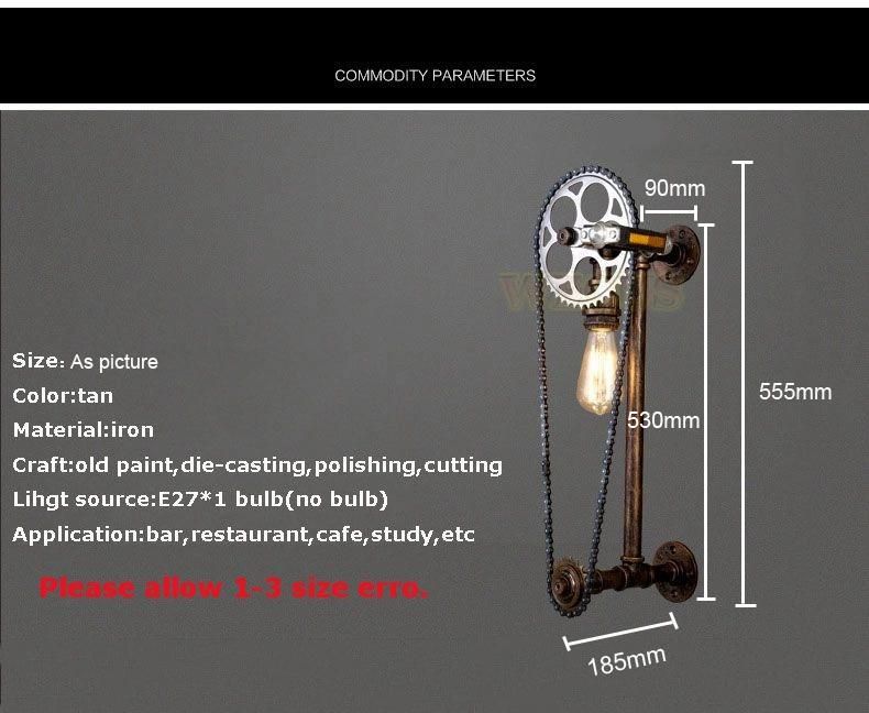 Bar Cafe Pub Bedroom Livng Room Stair Villa E27 Edison Bulb Loft Bicycle Wall Lamp (WH-VR-23)
