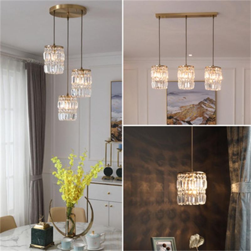 American-Style Luxury Crystal Restaurant Pendant Lights Modern Minimalist Creative Dining Room Kitchen Hanging Lights Fixtures