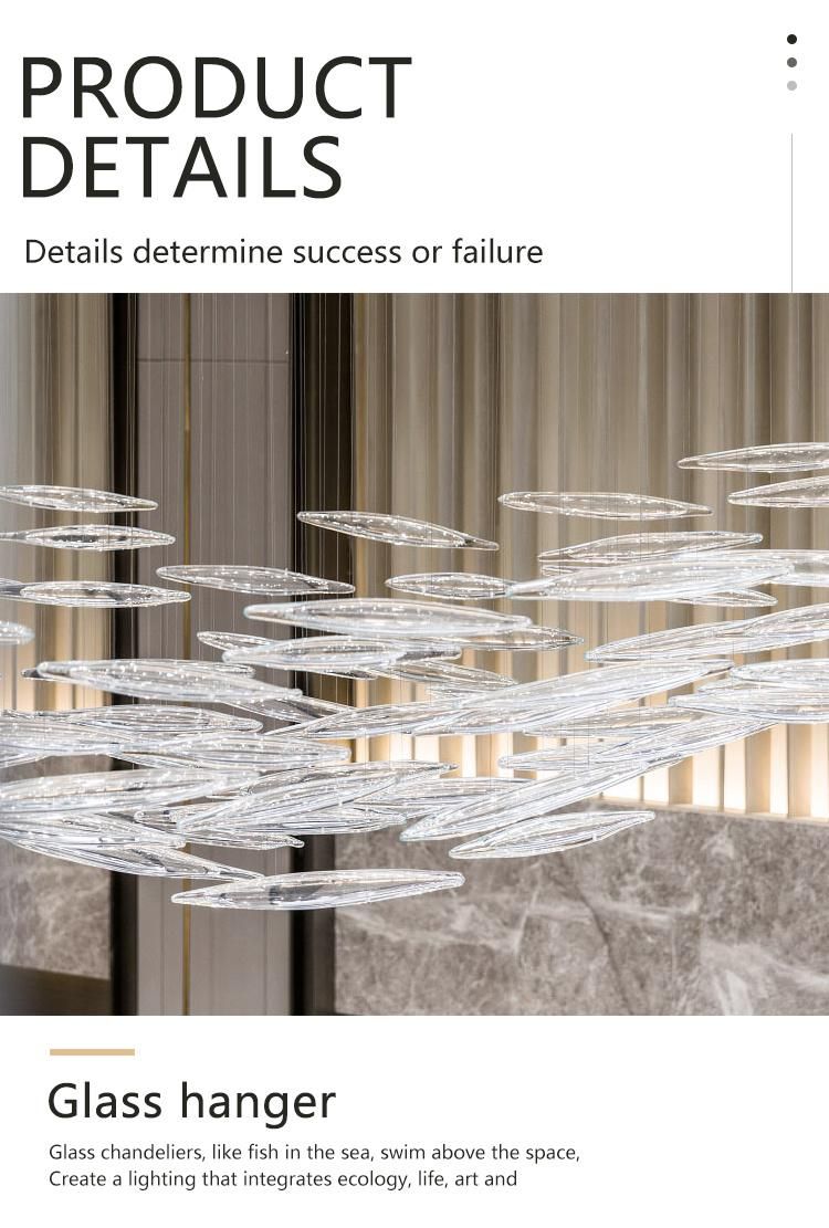 New Design White Glass Lamp Decorative Long Staircase Exhibition Custom LED Chandelier Light