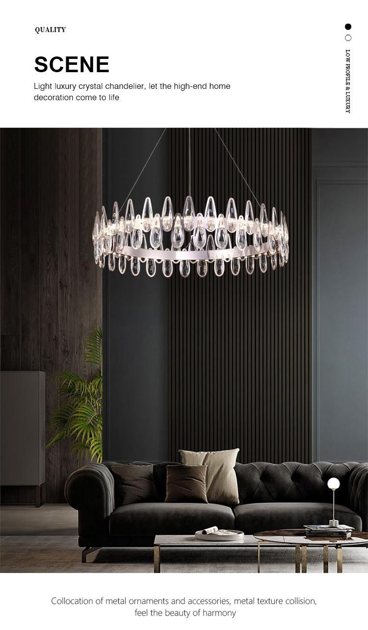 Indoor Home Decor Living Room Bedroom Pendant Light Hanging Light Round Shape Modern Luxury K9 Clear Crystal Chandelier Home Lighting