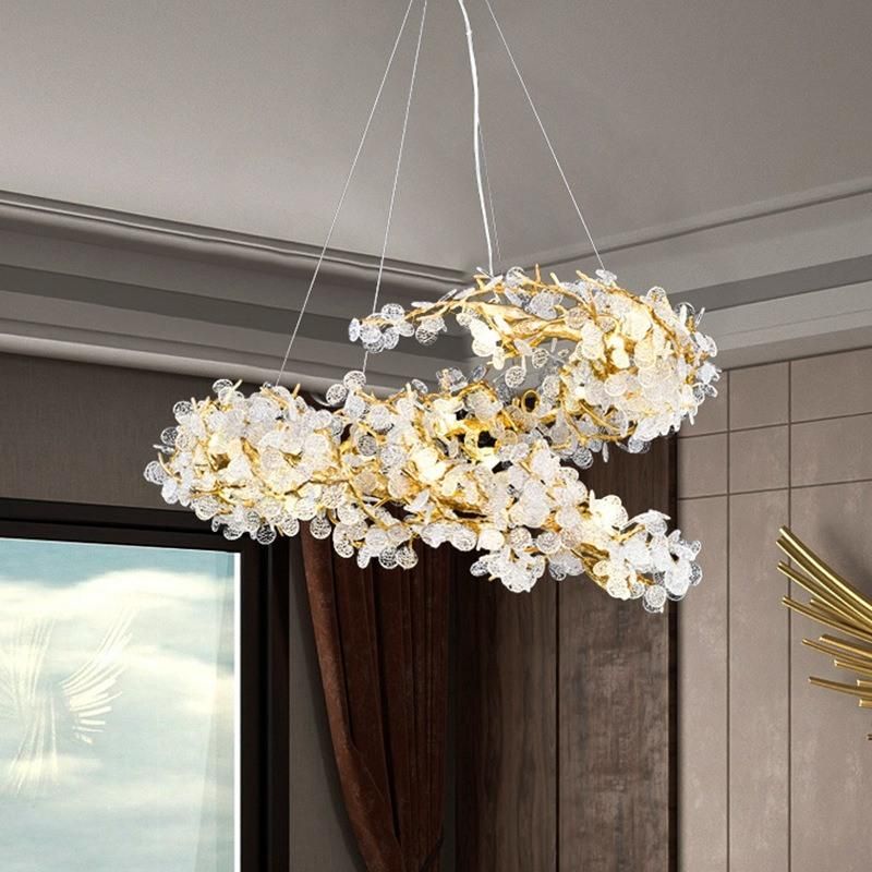 Copper Chandelier Living Room Lamp Modern Crystal Pendant Light Lamp