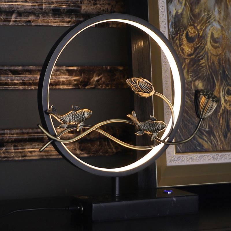 Chinese Japanese Style Fish Design Vintage Table Lamp Desk Lamp