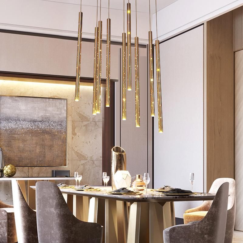 Simple Modern Stainless Steel Tube Living Room Dining Room Villa Staircase LED Chandelier Pendant Lighting