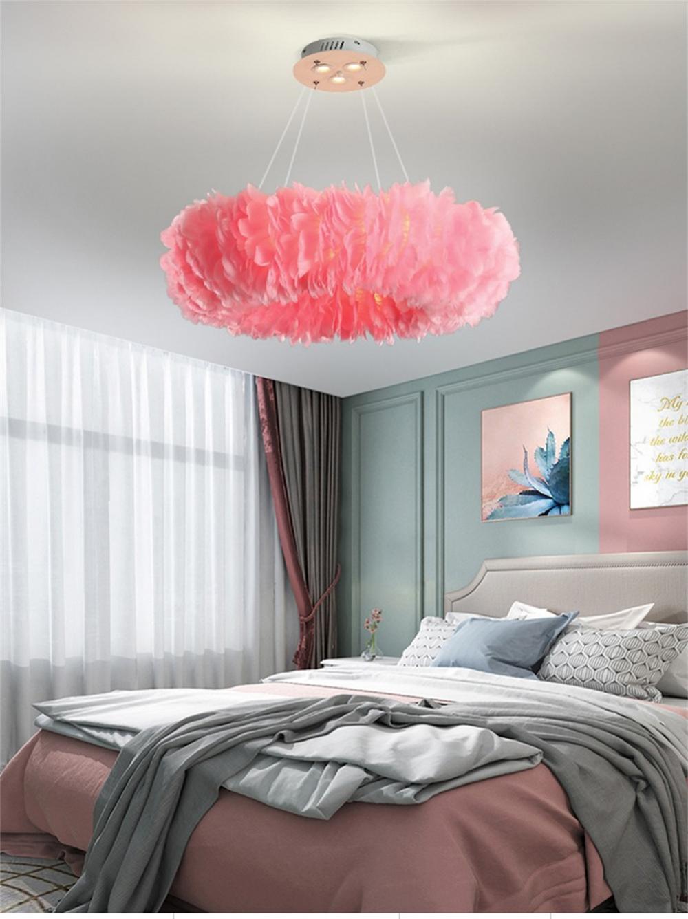 Postmodern Simple Bedroom Lamp Feather Chandelier Warm Nordic Lamps Living Room Creative Ins Net Red Lighting