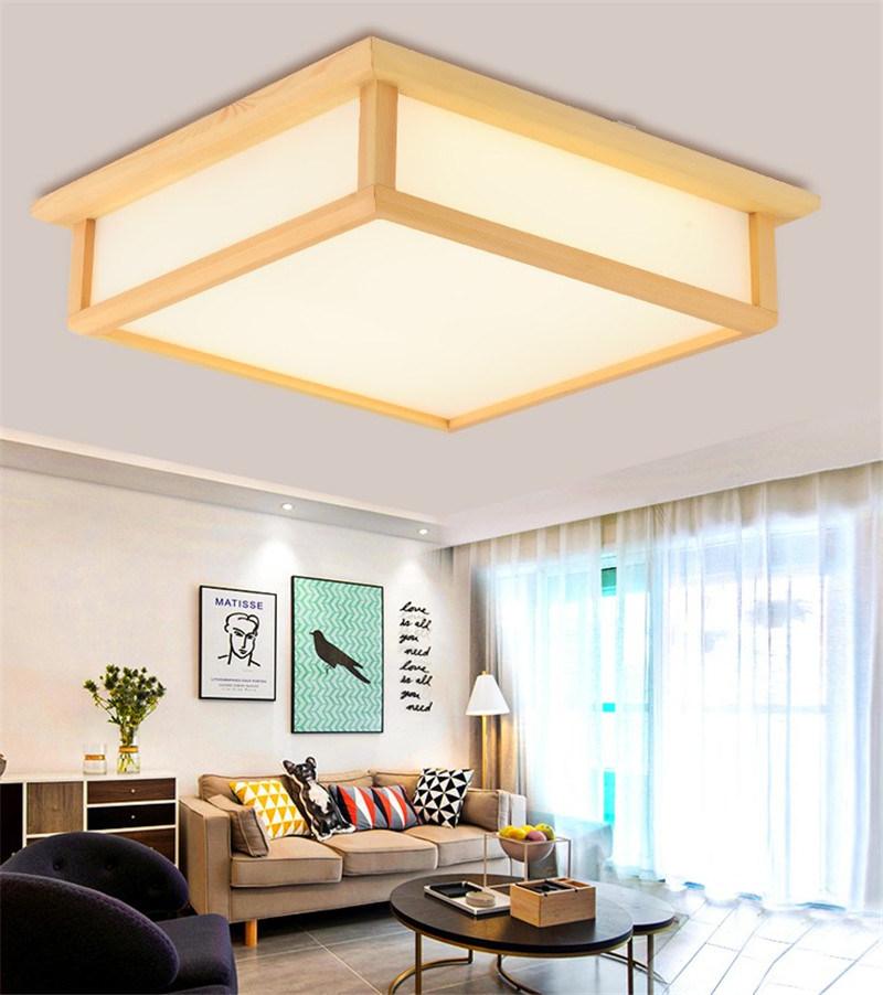 Japanese Wooden Square LED Ceiling Light Minimalist Modern Bedrooms Lamp (WH-WA-34)