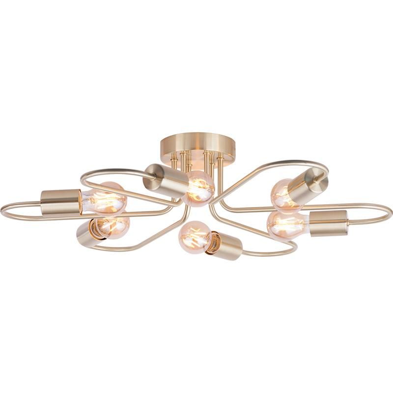 Modern Chandeliers 6-Light Semi Flush Mount Ceiling Light Fixture Metal Brass Vintage Industrial Lighting Fixtures for Bedroom Dining Room Living Room Kitchen