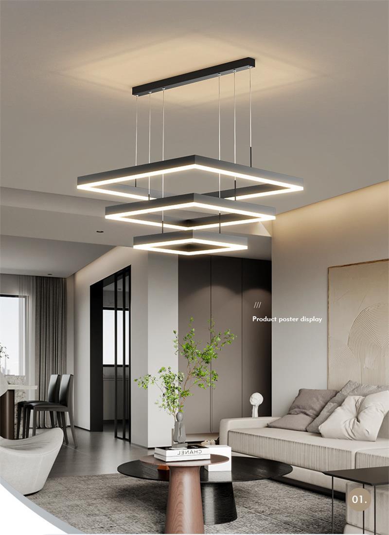 Modern Minimalist Double-Layer Square Decorative Lamp Living Room LED Chandelier