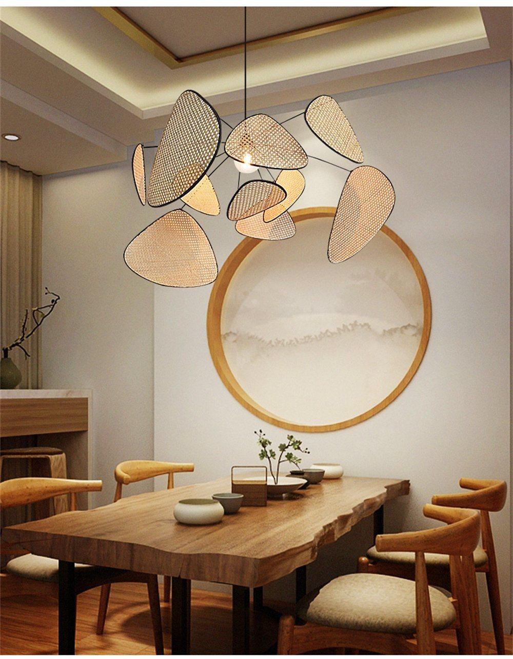 Wicker Chandelier Living Room Studio Kitchen Wood Bamboo Lamp Shades Chandeliers Creative Leaf Grid Rural Hand Made Rattan Lamp