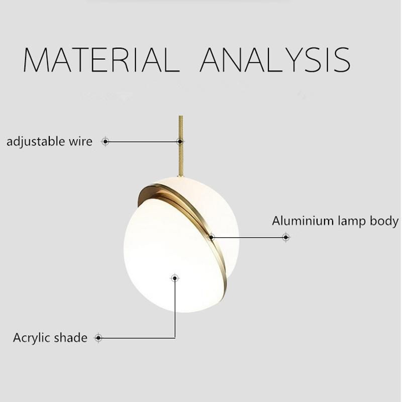Modern Style Globe White Acrylic Shade LED Hanging Pendant Light with Brass Color Finished