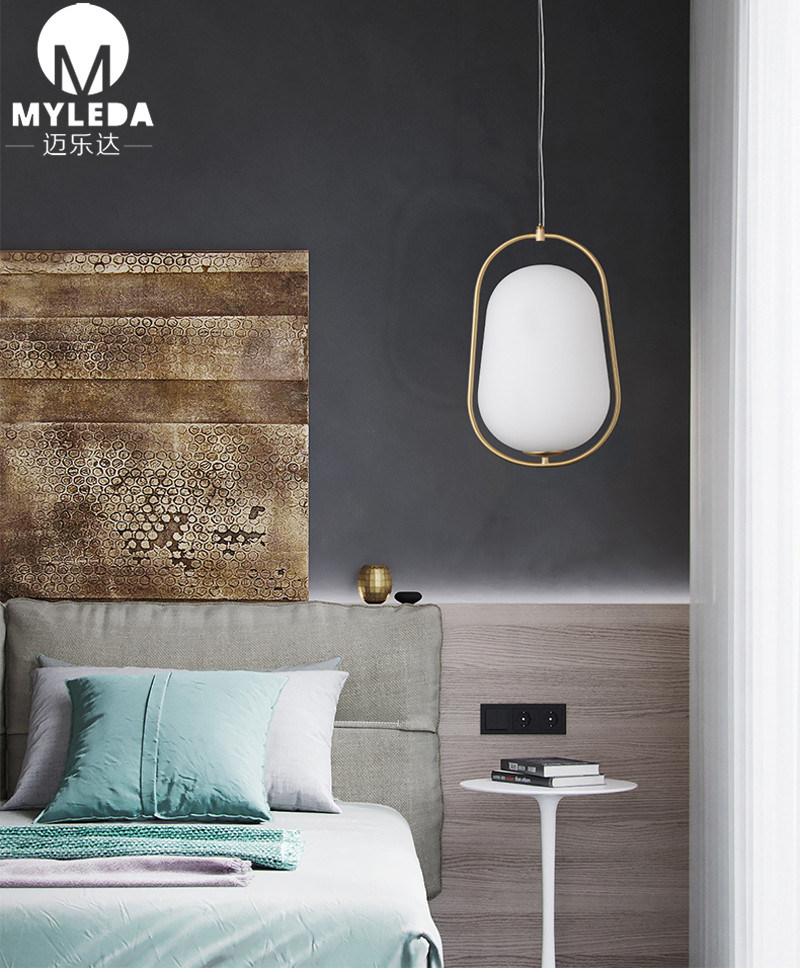 Modern Brass Metal White Glass Round Ball LED Pendant Light