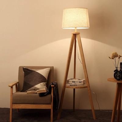 Modern Wooden Fabric Living Room Bedroom Floor Lamp Night Wooden Tripod Floor Lamp (WH-WFL-14)