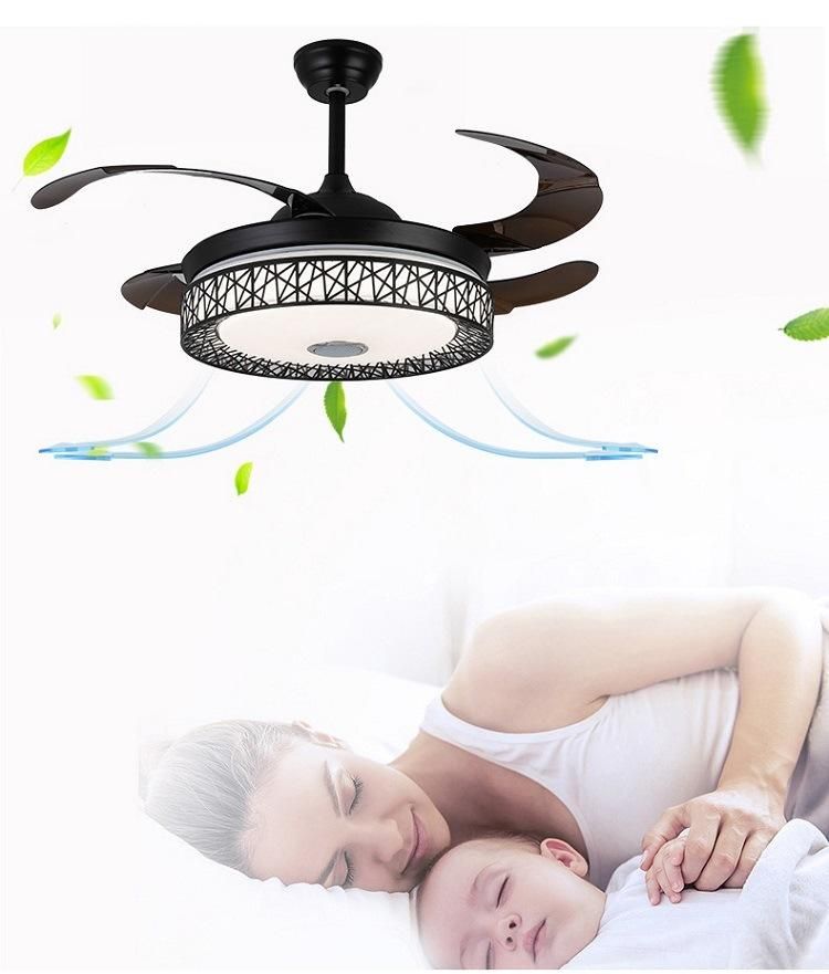 42′ ′ Modern Bluetooth Remote Control Hotel&Bedroom Big Lampshade Dimmable LED Light Ceiling Fan with Retractable Blades