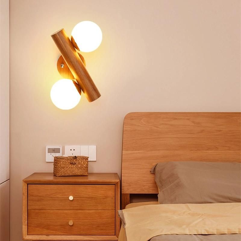 Wood Double Head Wall Lamp Creative Personality Bedroom Bedside Light Stair Lighting