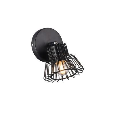 One Lite Matt Black Metal Cage E27 Wall Lamp