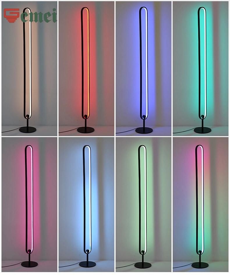 Black Vertical Line Pole U-Shaped Floor Lamp, Remote Control