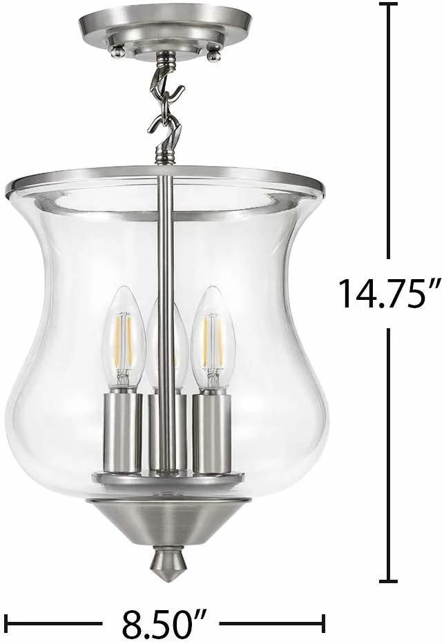 Jlc-C025 Modern Clear Glass Semi-Flush Mount 3-Light Lamp Decorative Light