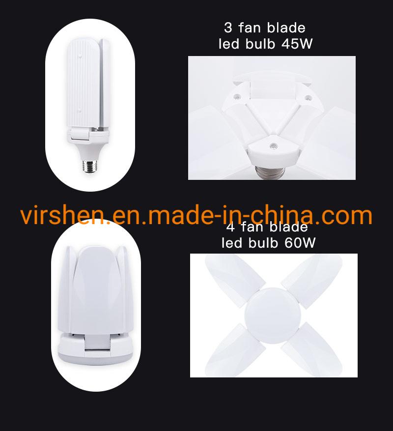 New Design 45W 60W Deformanle LED Fan Bulb E27 Adjustable Light Foldable Fan Blade LED Light 360 Degree Energy Saving LED Bulb