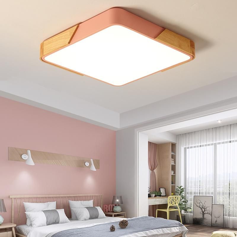 Square Wood Veneer Ceiling Light Fixtures for Ndoor Home Lighting Fixtures (WH-AC-04)
