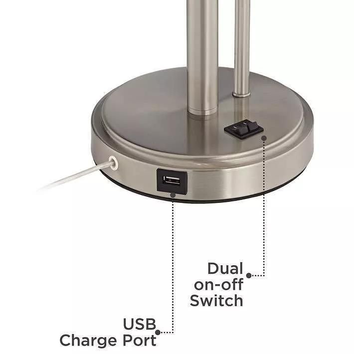 UL Listed Brushed Nickel and Silver Hotel Table Wood Lamp with Outlet& USB Port and Base Switch G9