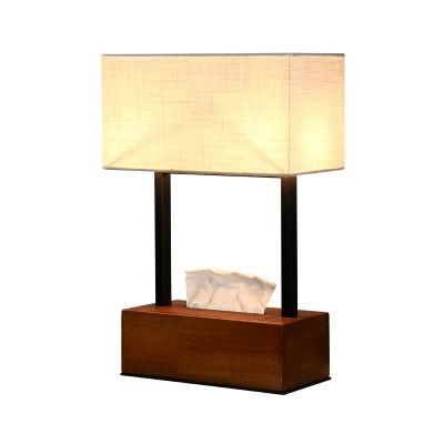 Jlt-4589 Modern Walnut Wooden Base Table Lamp with Tissue Box for Hotel Guest Room Bedroom Bedside