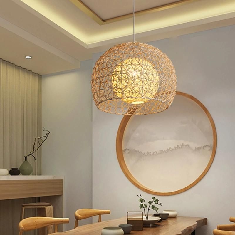 Wooden Round Lantern Chandeliers Dining Room Restaurant Kitchen Pendant Lamp