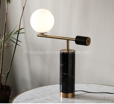 fashion Home Decoration Desking Reading Table Lighting Black Marble Table Lamp with Glass Ball Zf-Cl-025