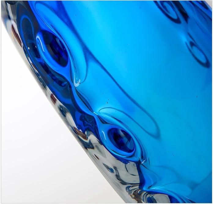 Hotel Modern Crystal Murano Glass Table Lamp Light with Fabric Shade in blue Color