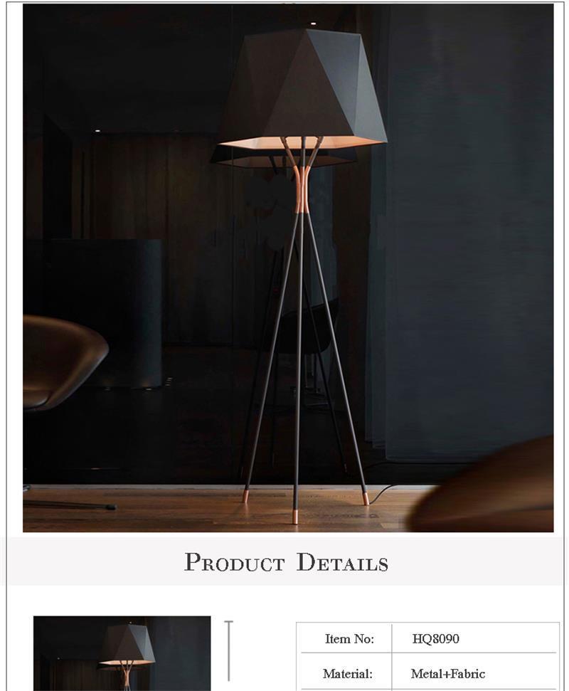 Modern Luxury Indoor Black Metal Fabric Shade Large Floor Lamp