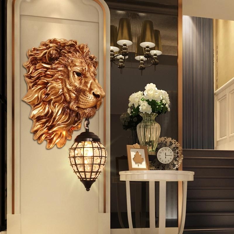 European Retro Gold Lion Wall Lamp Vintage Crystal Wall Sconce Light (WH-OR-65)