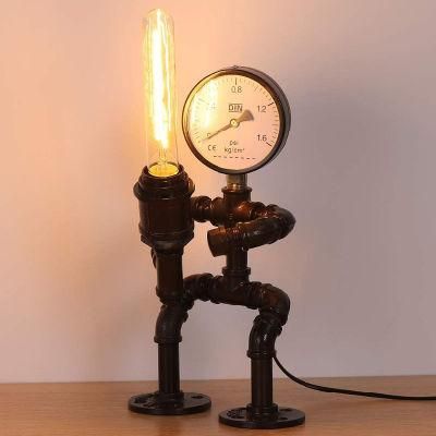 Retro Steam Punk Robot Lamp with a Water Meter Decor for Bedrooms, Bar, Restaurant