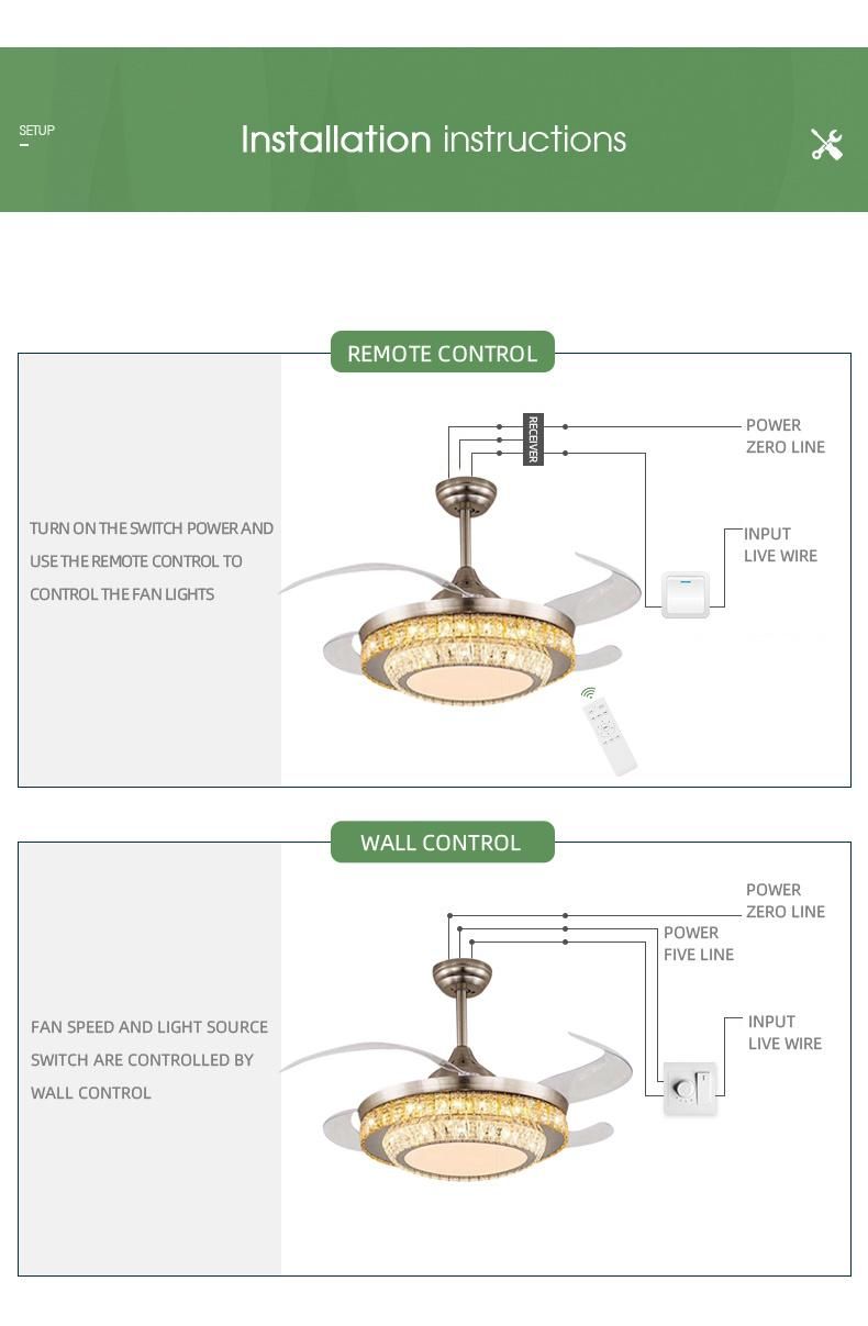 Modern Living Room Ceiling Fan Blades Transparent Lamp Modern European Restaurant Fan with Light