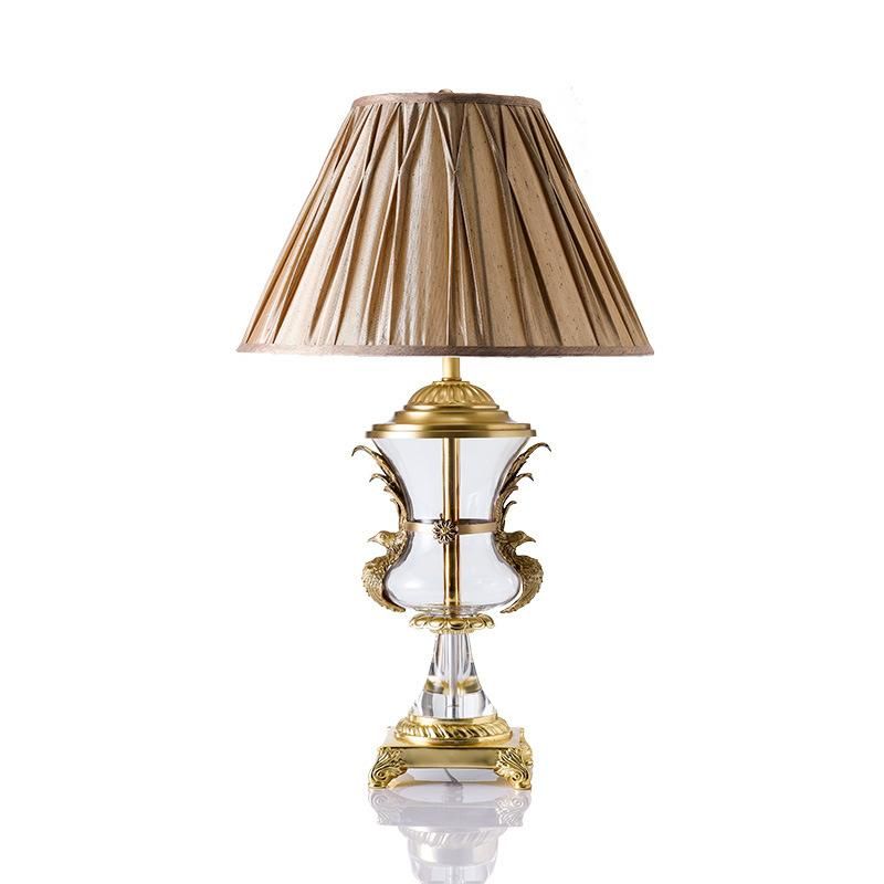 Luxury Hotel Brass Table Lamp Bedside Crystal Table Lamp LED Fabric Desk Lamp