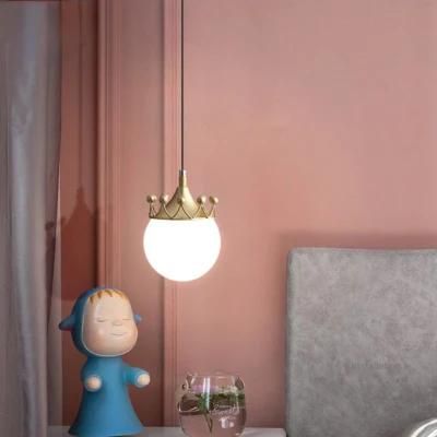 Glass Ball Creative Pendant Light Lighting for Bedroom Bedside Study Hanging Lamps Pink Crown Light (WH-GP-70)