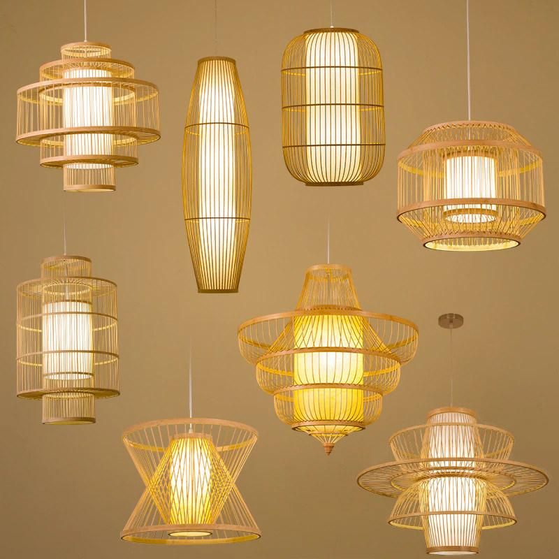 Bamboo Pendant Lamp MID-Century Lampshade Handcraft Pendant Lamp Flush Mount Ceiling Light